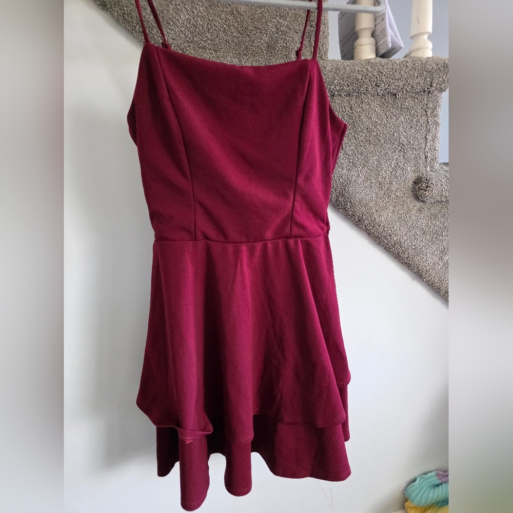 Trixxi Burgundy Spaghetti-Strap Fit & Flare Mini Dress